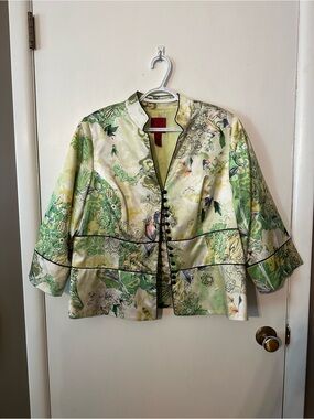 JS Collections women’s vintage 100% silk floral print blazer mandarin collar 18W